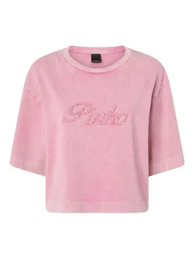 Pinko T-shirt Mit Logo-stickerei In Pink