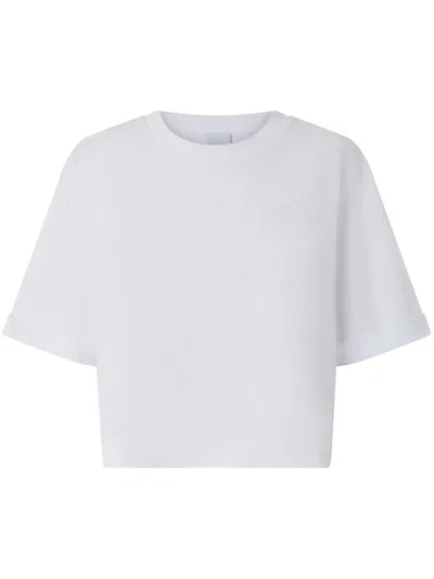 Pinko Cropped T-shirt With Embroidered Logo In White