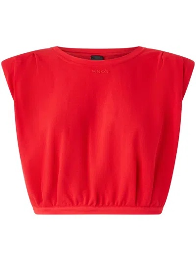 Pinko Logo-embroidered Tank Top In Red