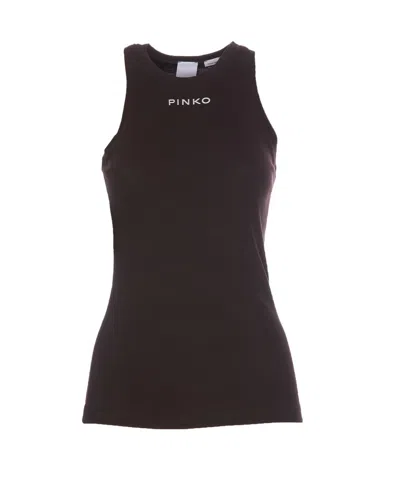 Pinko Logo Embroidered Tank Top In Brown