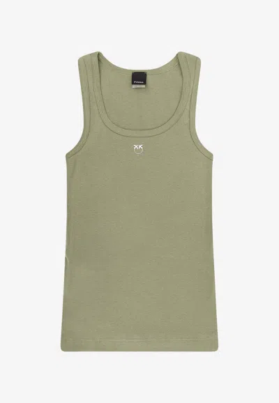 Pinko Logo Embroidered Tank Top In Green