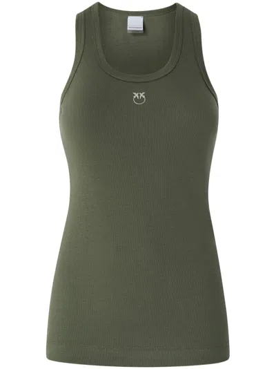 Pinko Logo-embroidered Tank Top In Four-leaf Clover Green