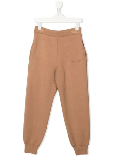 Pinko Kids' Logo-embroidered Track Pants In 褐色