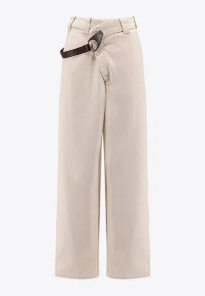 PINKO LOGO EMBROIDERED WIDE-LEG JEANS