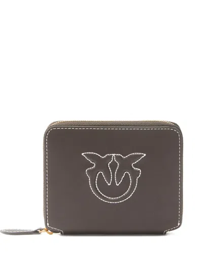 Pinko Logo-embroidered Zip Wallet In Brown