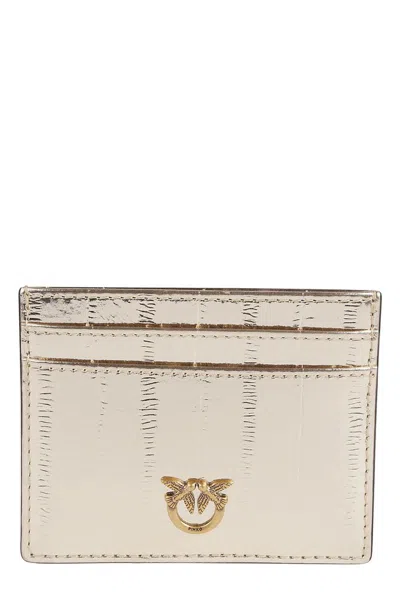 Pinko Logo Engraved Simply Credit Card Holder In Grey