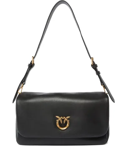 Pinko Black Shoulder Bag With Adjustable Shoulder Strap And Love Birds Diamond Cut Plaque On The Front In 