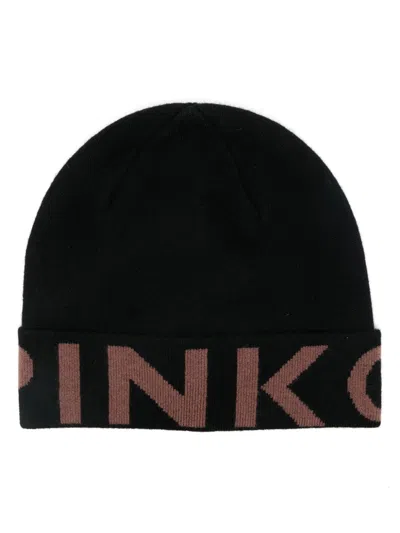 Pinko Calamaro Logo-jacquard Beanie Hat In Nero/bruciato