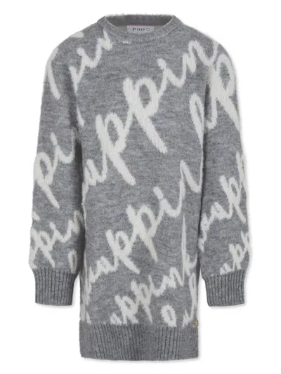 Pinko Kids' Logo-intarsia Midi Dress In Grey