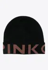 Pinko Logo Jacquard Turn-up Beanie In Black