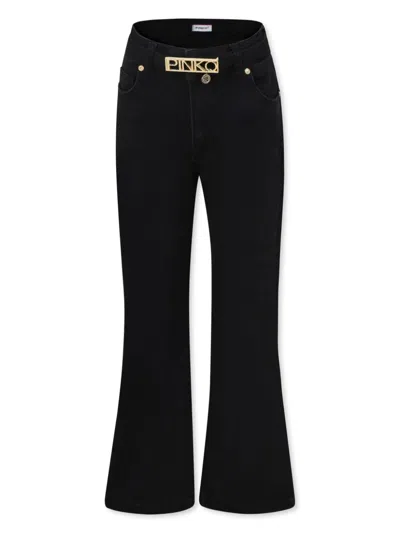 Pinko Kids' Black Jeans For Girl With Logo