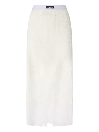 Pinko Logo-label Lace-overlay Skirt In White