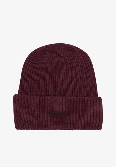Pinko Logo-label Ribbed Beanie In Burgundy