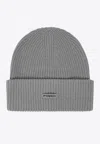 Pinko Logo Label Ribbed Beanie In Gray
