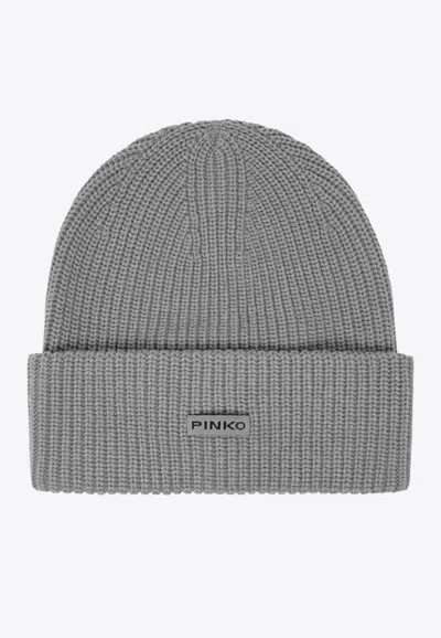 PINKO LOGO LABEL RIBBED BEANIE