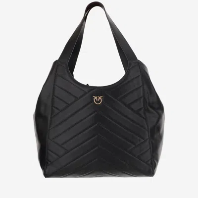 Pinko Logo Leather Shoulder Bag In Black