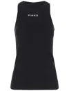 Pinko Distinto Black Tank Top With Logo Lettering On The Front In Ribbed Cotton Woman