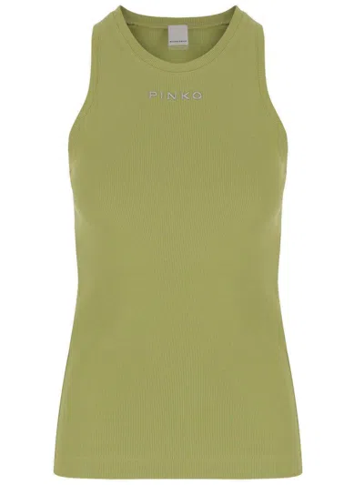 Pinko Stretch Cotton Tank Top With Logo In Green