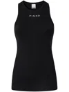 Pinko Crewneck Logo Ribbed Sleeveless Top In Black