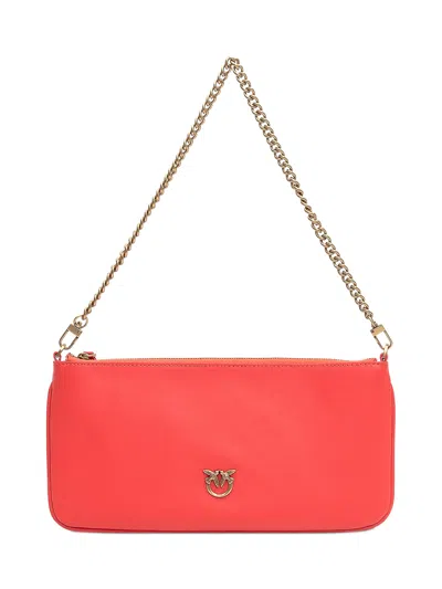 Pinko Logo Mini Pochette Shoulder Bag In Rosso Mandarino