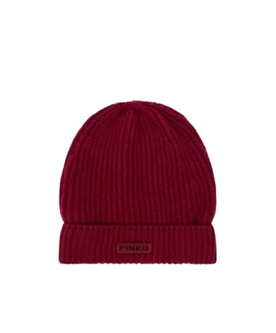 Pinko Logo Patch Knitted Beanie In Red