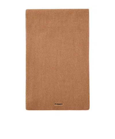 Pinko Logo Patch Knitted Scarf In Brown