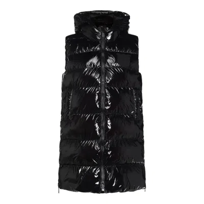 Pinko Padded Puffer Gilet With Hood In Limo Black