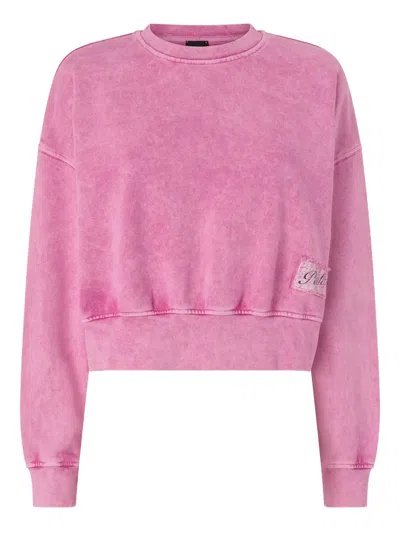 Pinko Lavacourt Cropped Crew Neck Sweatshirt Patch In Pink