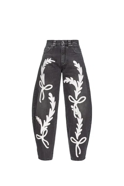 Pinko Embroidered Wide-leg Jeans In Nero
