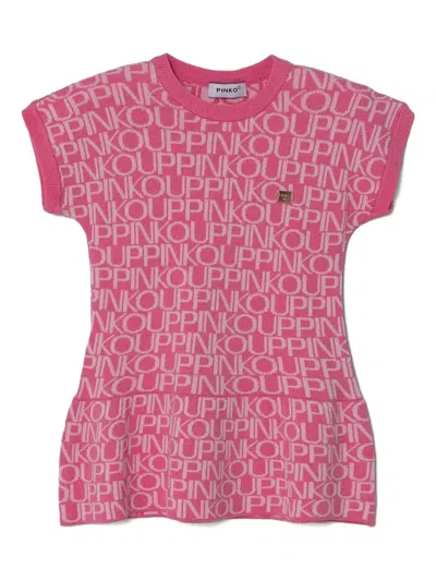 Pinko Kids' Logo-pattern Dress In 粉色