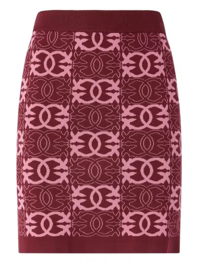 Pinko Logo-pattern Knit Skirt In Red