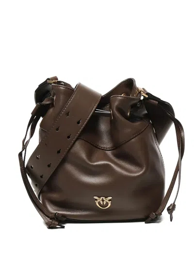 Pinko Logo-plaque Bucket Bag In Brown