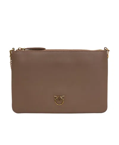 Pinko Logo Plaque Chain-linked Clutch Bag In Brown