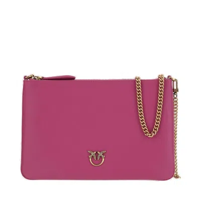 Pinko Logo Plaque Chain-linked Clutch Bag In Pink