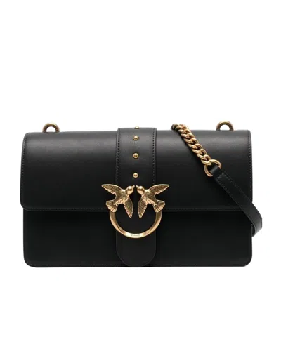 Pinko Logo Plaque Chain Linked Crossbody Bag In Black