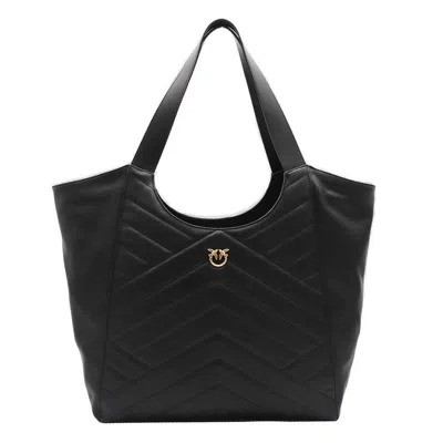 Pinko Logo Plaque Chevron Quilted Tote Bag In Nero