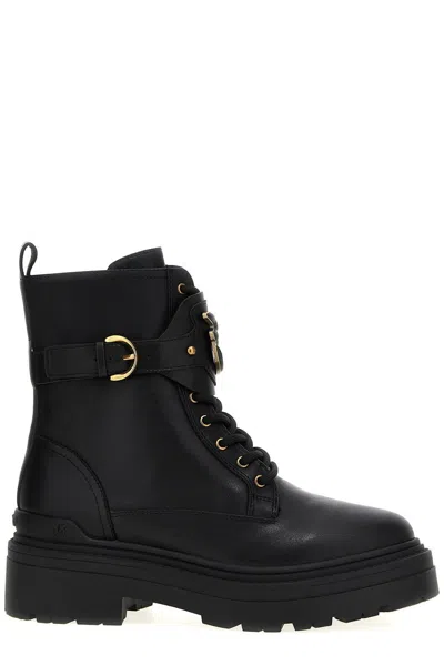 Pinko Logo Plaque Combat Boots In Black