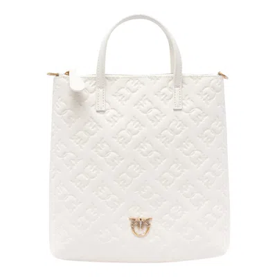 Pinko Logo Plaque Embossed Tote Bag In White