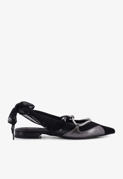 Pinko Logo-plaque Leather Ballet Flats In Black