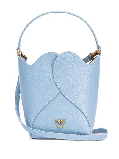 Pinko Logo-plaque Leather Bucket Bag In Blue