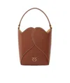 Pinko Heart Mini Leather Bucket Bag With Shoulder Strap In Brown