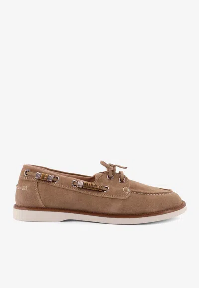 Pinko Beige Calf Leather Bos Taurus Slip-on Loafers In Brown