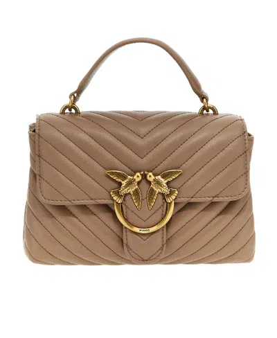 Pinko Logo Plaque Quilted Crossbody Bag In Brown