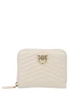 Pinko Logo Plaque Quilted Zipped Wallet In Bianco Seta-antique Gold