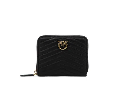 Pinko Logo Plaque Quilted Zipped Wallet In Black