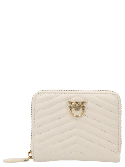 Pinko Logo Plaque Quilted Zipped Wallet In Q White