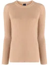 Pinko Logo-plaque Ribbed-knit Jumper In Brown