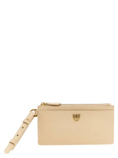 Pinko Logo Plaque Zipped Long Card Holder In Beige
