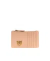 Pinko Zipped Chevron-patterned Card Holder In Nude