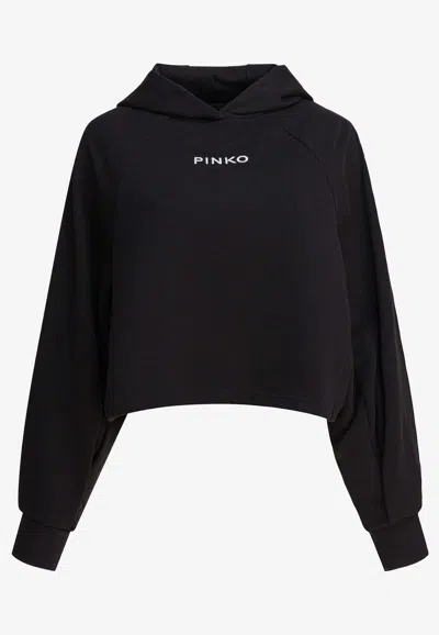 PINKO LOGO PRINT CROPPED HOODED SWEATSHIRT